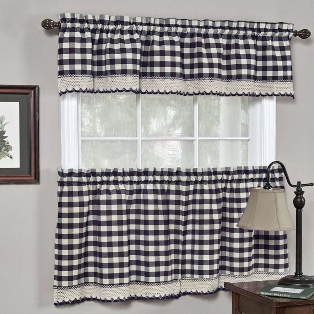 Sweet Home Collection Kitchen Window Curtain Panel Treatment, 36" Tier, Navy